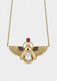 Scarab Necklace - Rainbow Moonstone + Madagascar Ruby