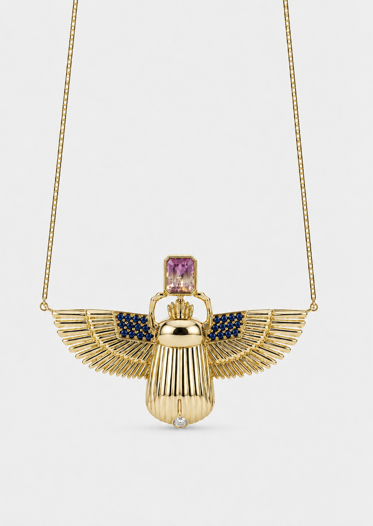 Scarab Necklace - Citrine + Watermelon Tourmaline