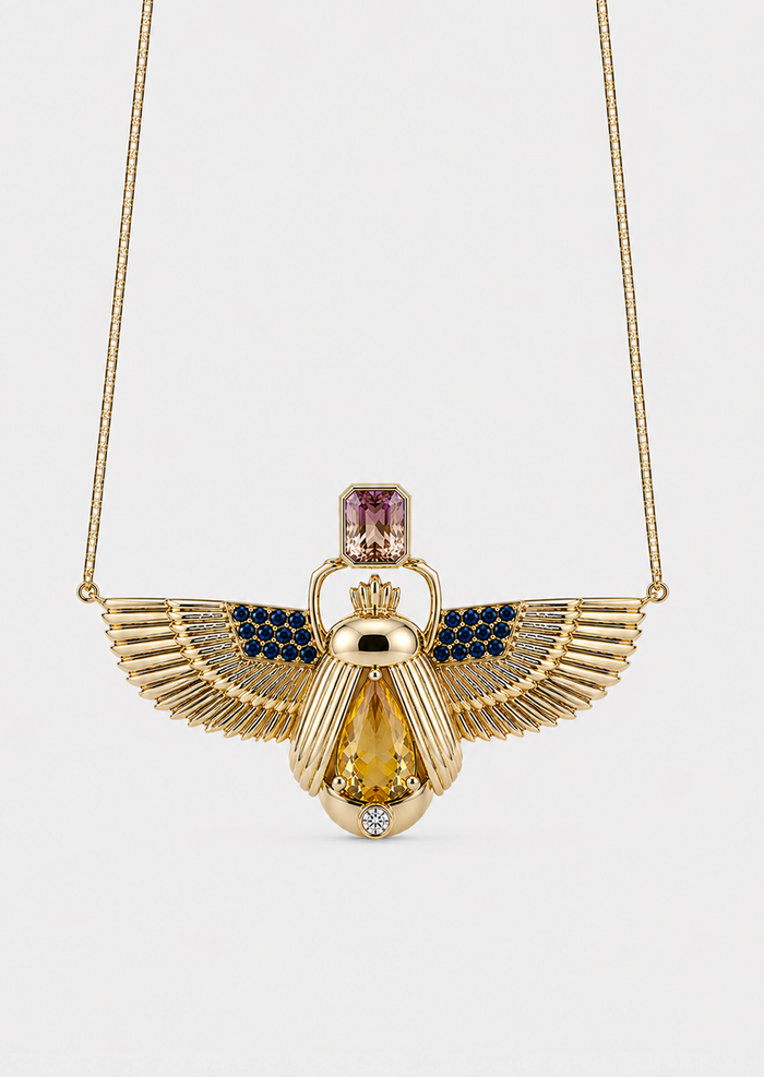 Scarab Necklace - Citrine + Watermelon Tourmaline