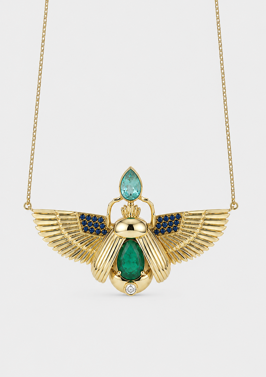 Scarab Necklace - Zambian Emerald + Apatite