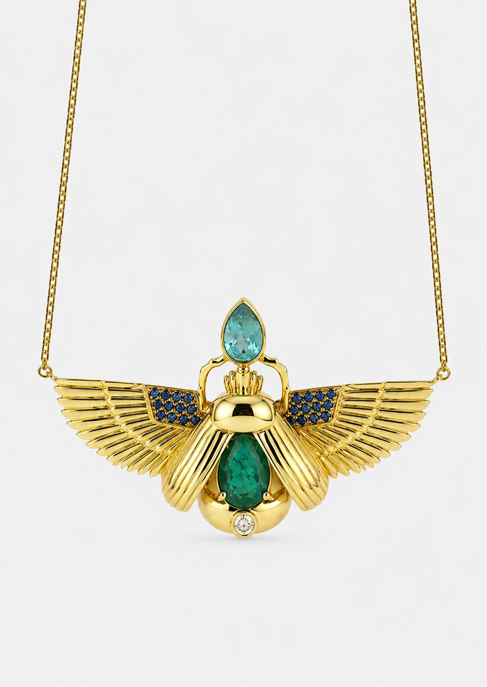 Scarab Necklace - Zambian Emerald + Apatite