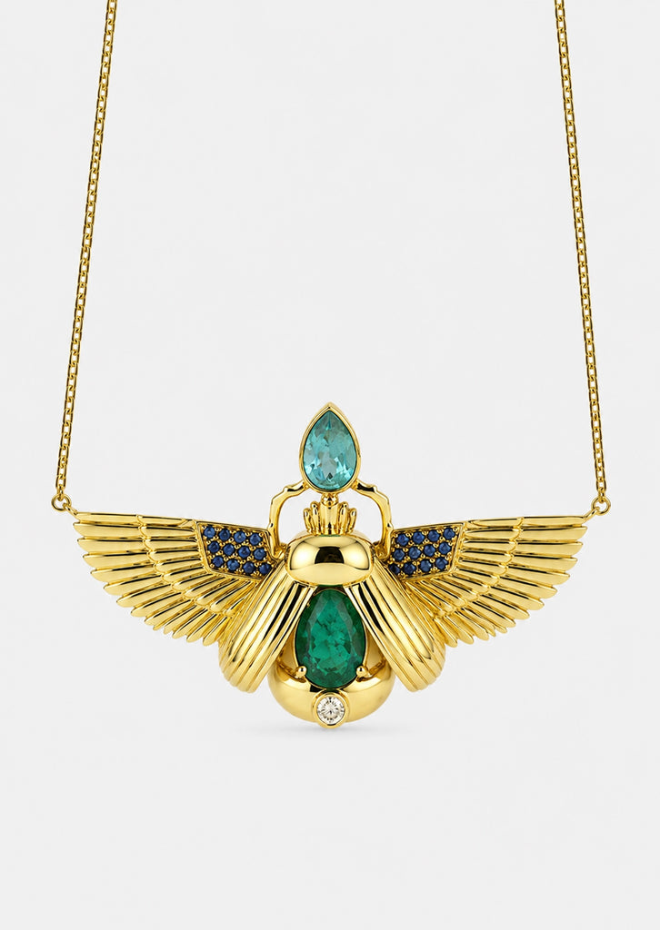 Scarab Necklace - Zambian Emerald + Apatite