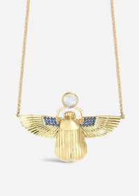 Scarab Necklace - Aquamarine + Moonstone