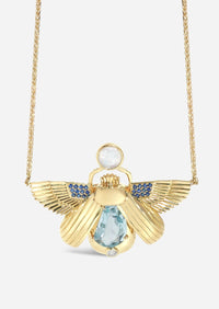 Scarab Necklace - Aquamarine + Moonstone
