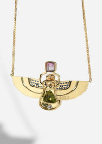 Scarab Necklace - Peridot + Watermelon Tourmaline