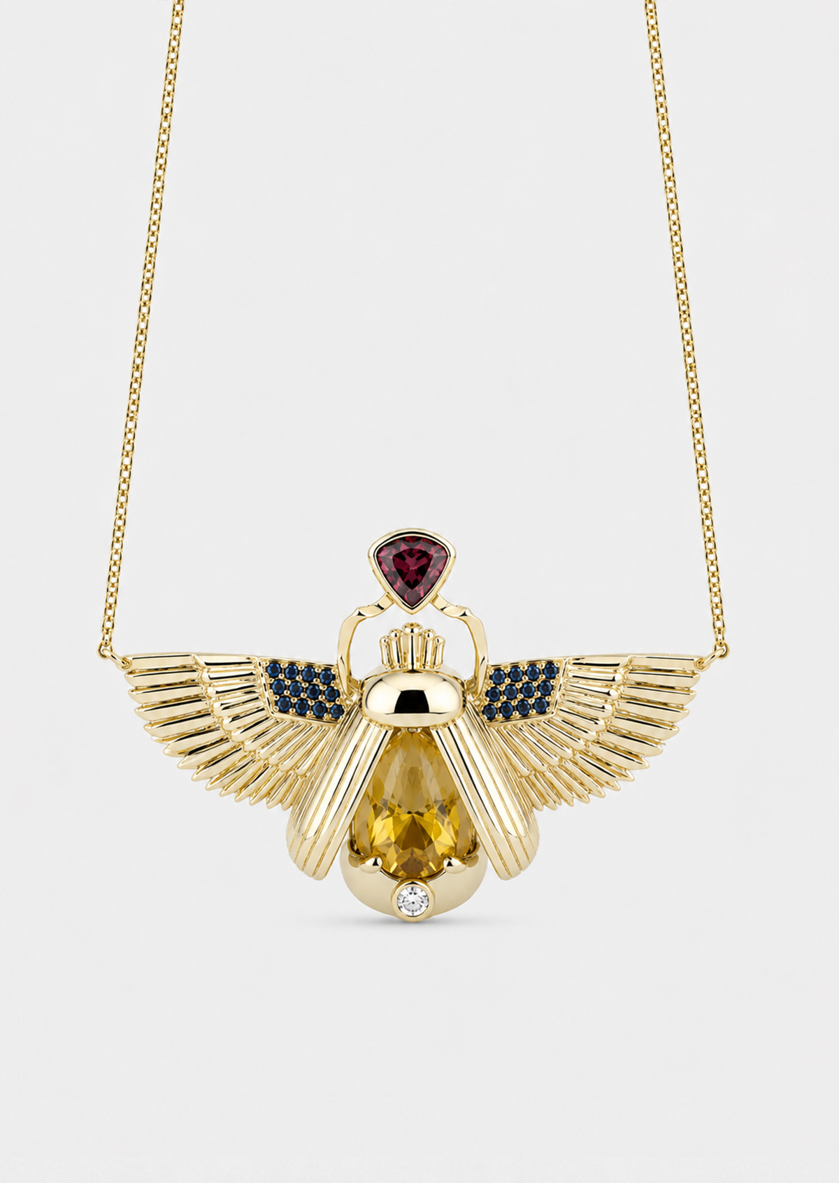 Scarab Necklace - Sphene + Raspberry Garnet