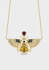 Scarab Necklace - Sphene + Raspberry Garnet