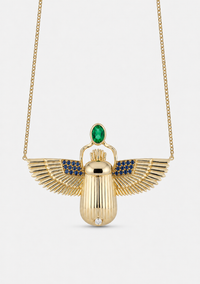 Scarab Necklace - Tanzanite + Columbian Emerald
