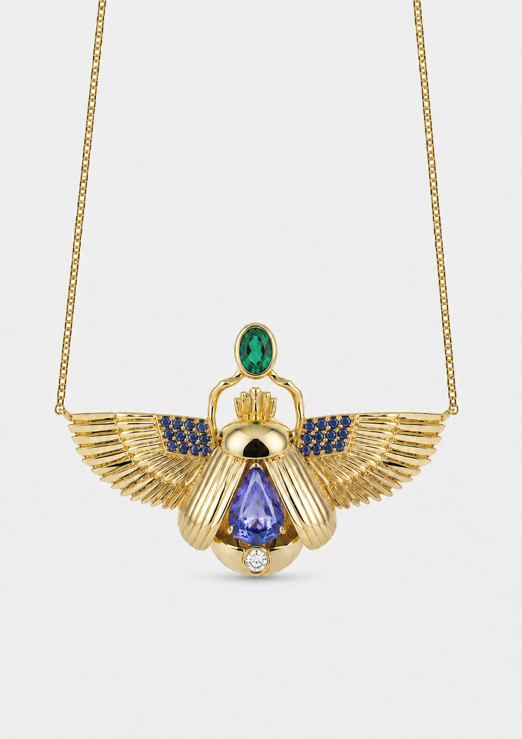 Scarab Necklace - Tanzanite + Columbian Emerald