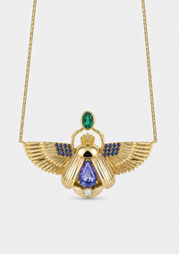 Scarab Necklace - Tanzanite + Columbian Emerald