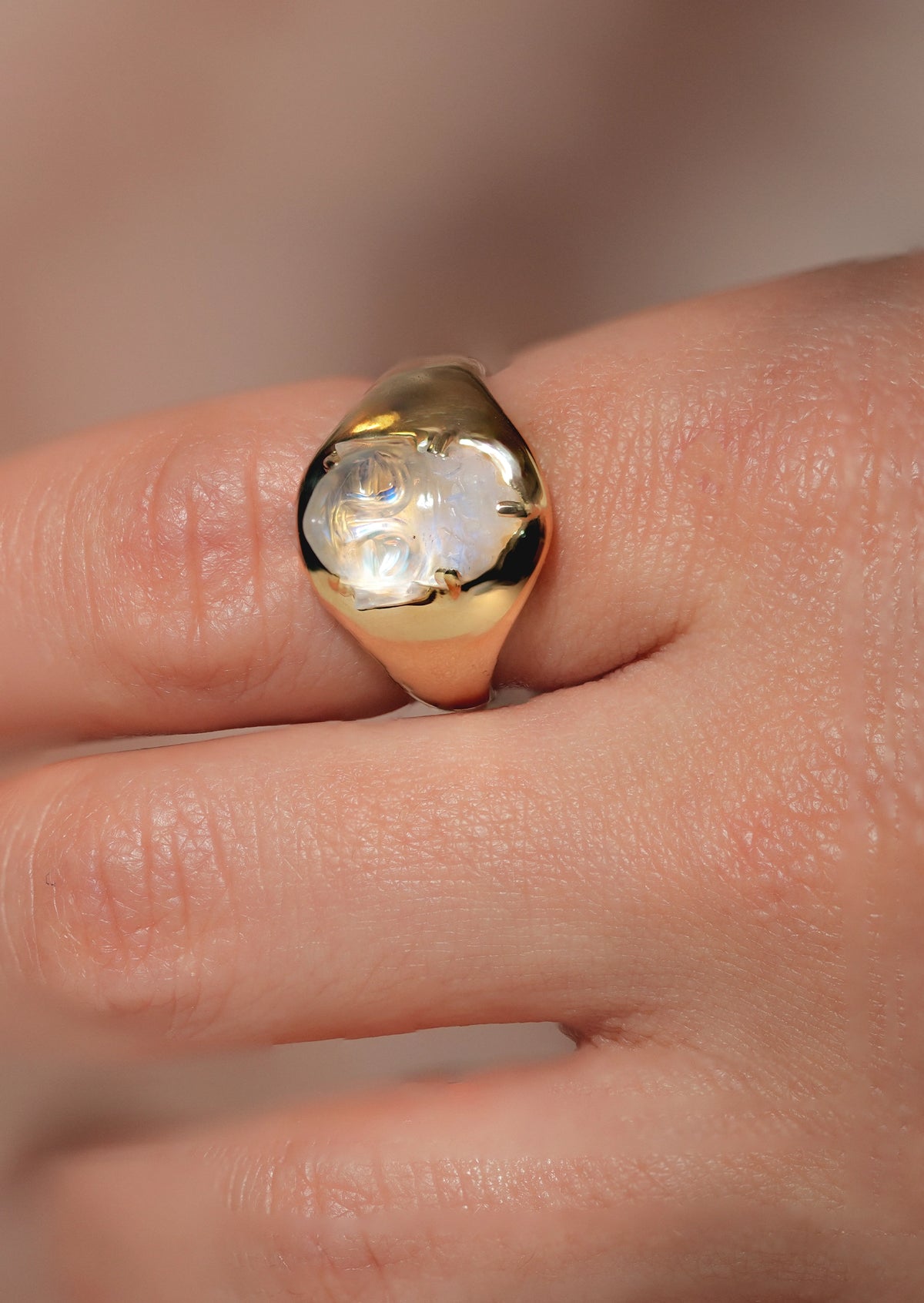 Rainbow Moonstone Buddha Ring