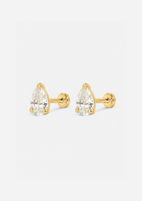 Mini Pear Diamond Threaded Flat Back Earring