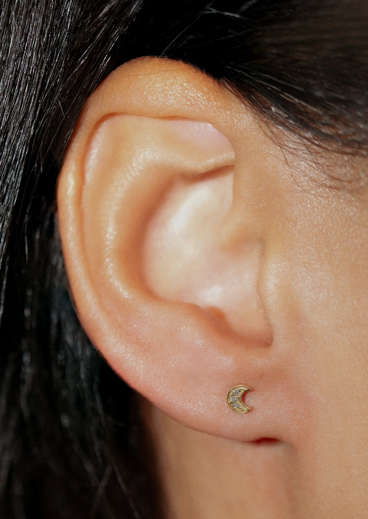 Mini Crescent Threaded Flat Back Earring