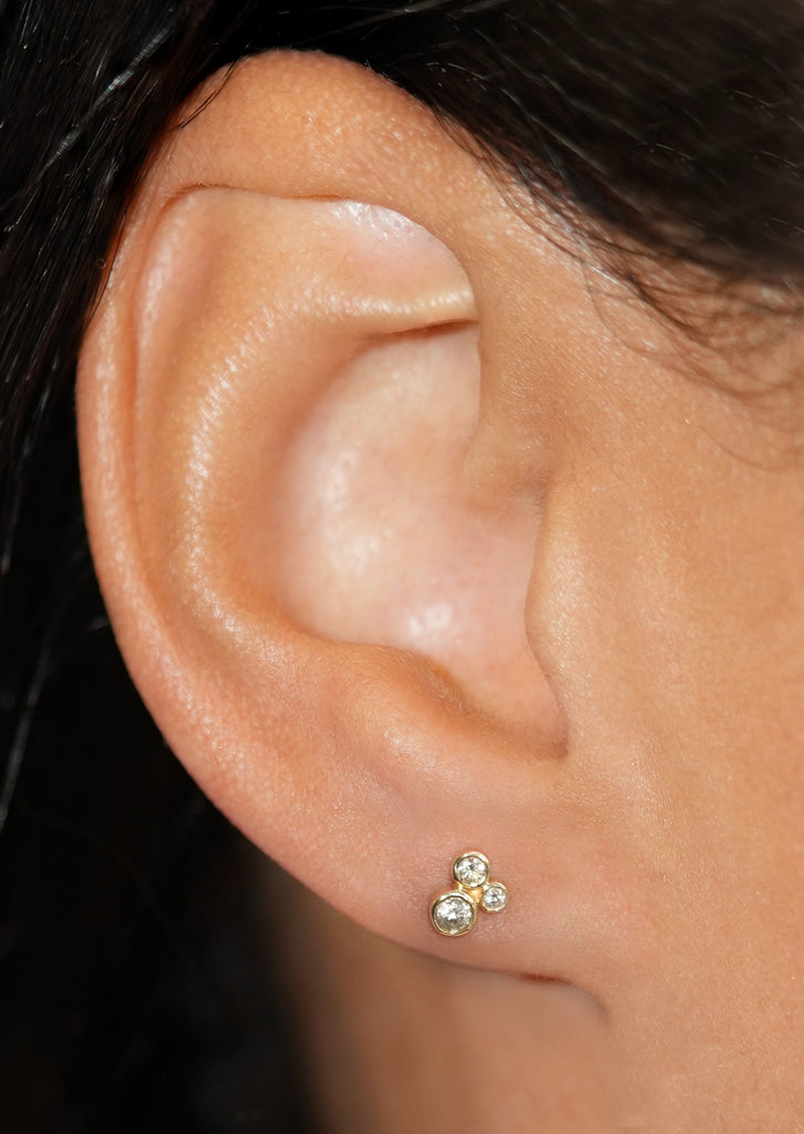 Organic Trio Threaded Flat Back Earring - Diamond