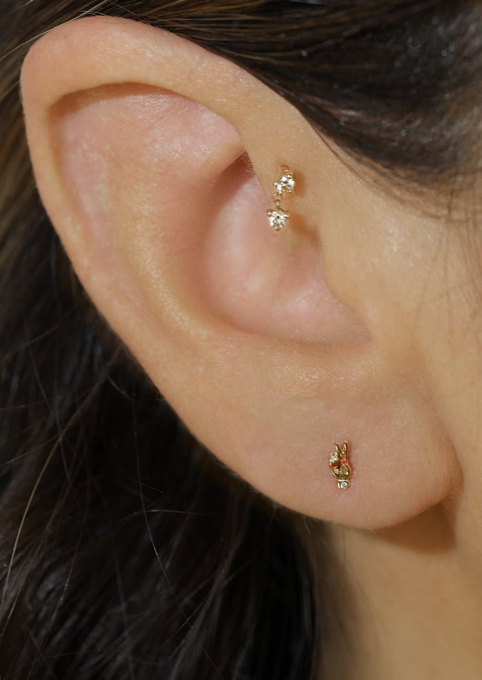 Peace Hand Threaded Flat Back Earring | Single