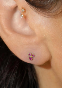 Organic Trio Threaded Flat Back Earring - Ruby | Single