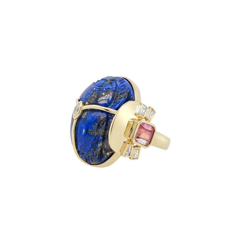 Lapis Carved Scarab Ring