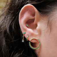 Organic Trio Threaded Flat Back Earring | Emerald | .45GMS .10CT | Single