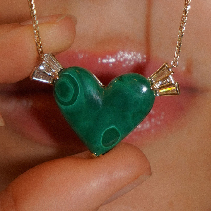 Winged Heart Necklace - Malachite