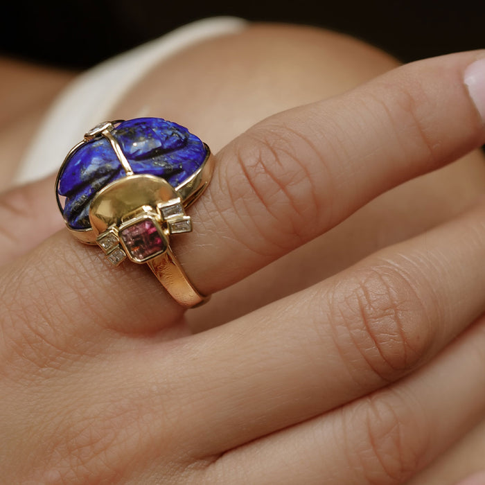 Lapis Carved Scarab Ring
