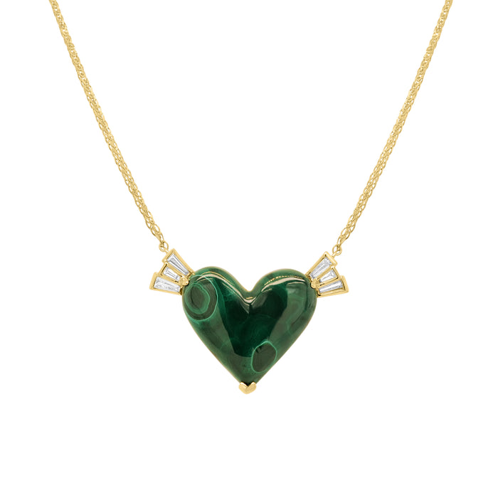 Winged Heart Necklace - Malachite