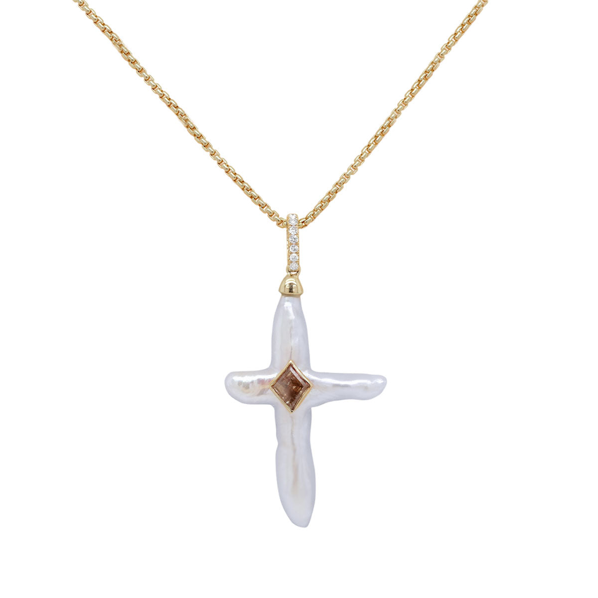 Nexus Pearl Cross Charm - Salt + Pepper Diamond