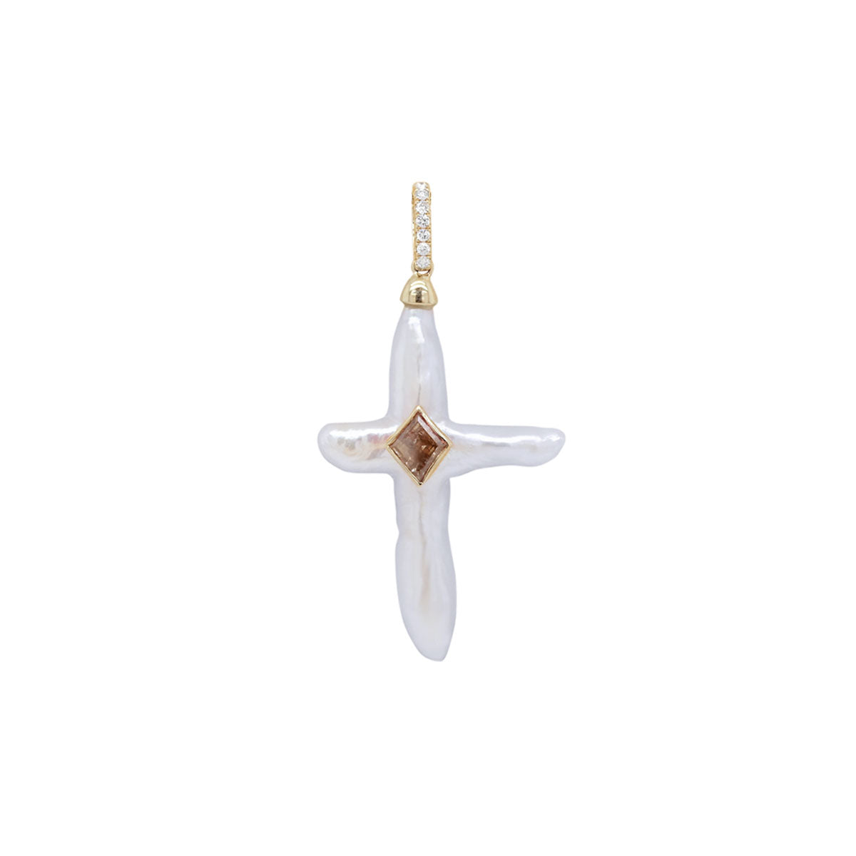 Nexus Pearl Cross Charm - Salt + Pepper Diamond