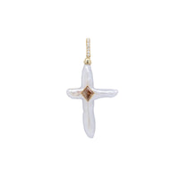 Nexus Pearl Cross Charm - Salt + Pepper Diamond