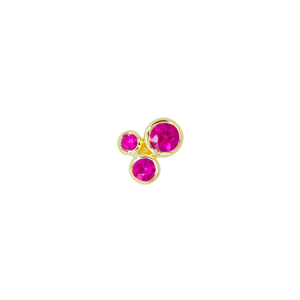 Organic Trio Threaded Flat Back Earring | Ruby | .45GMS .10CT | Single