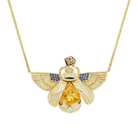 Scarab Necklace - Citrine + Pyrite