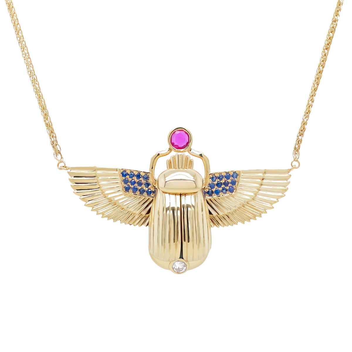 Scarab Necklace - Peacock Opal + Pink Sapphire