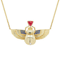 Scarab Necklace - Parti Sapphire + Padparadscha