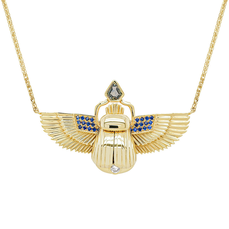 Scarab Necklace - Parti Sapphire + Blue Sapphire