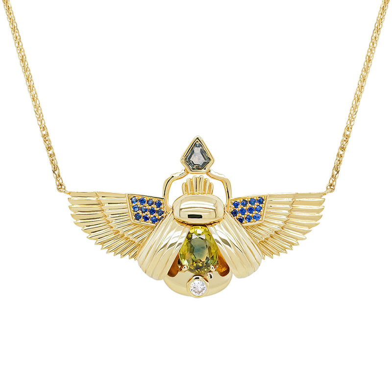 Scarab Necklace - Parti Sapphire + Blue Sapphire