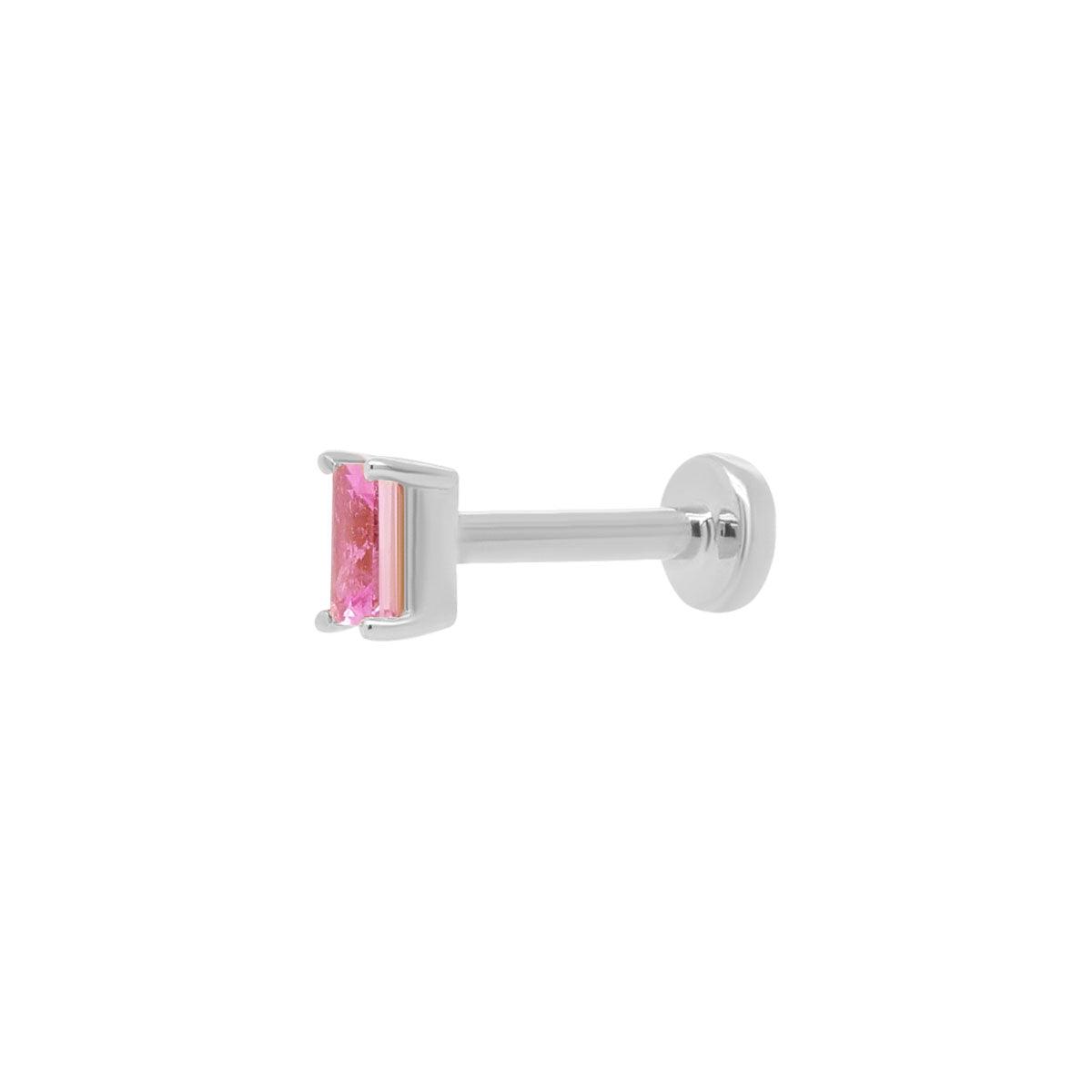 Mini Baguette Pink Sapphire Threaded Flat Back Earring | .5GMS .10CT | Single - Porter Lyons