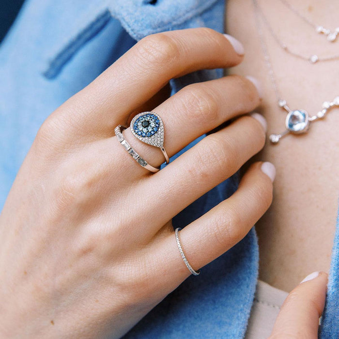 White Gold Evil Eye Ring with Diamonds, Sapphire, and Blue Topaz by Porter Lyons