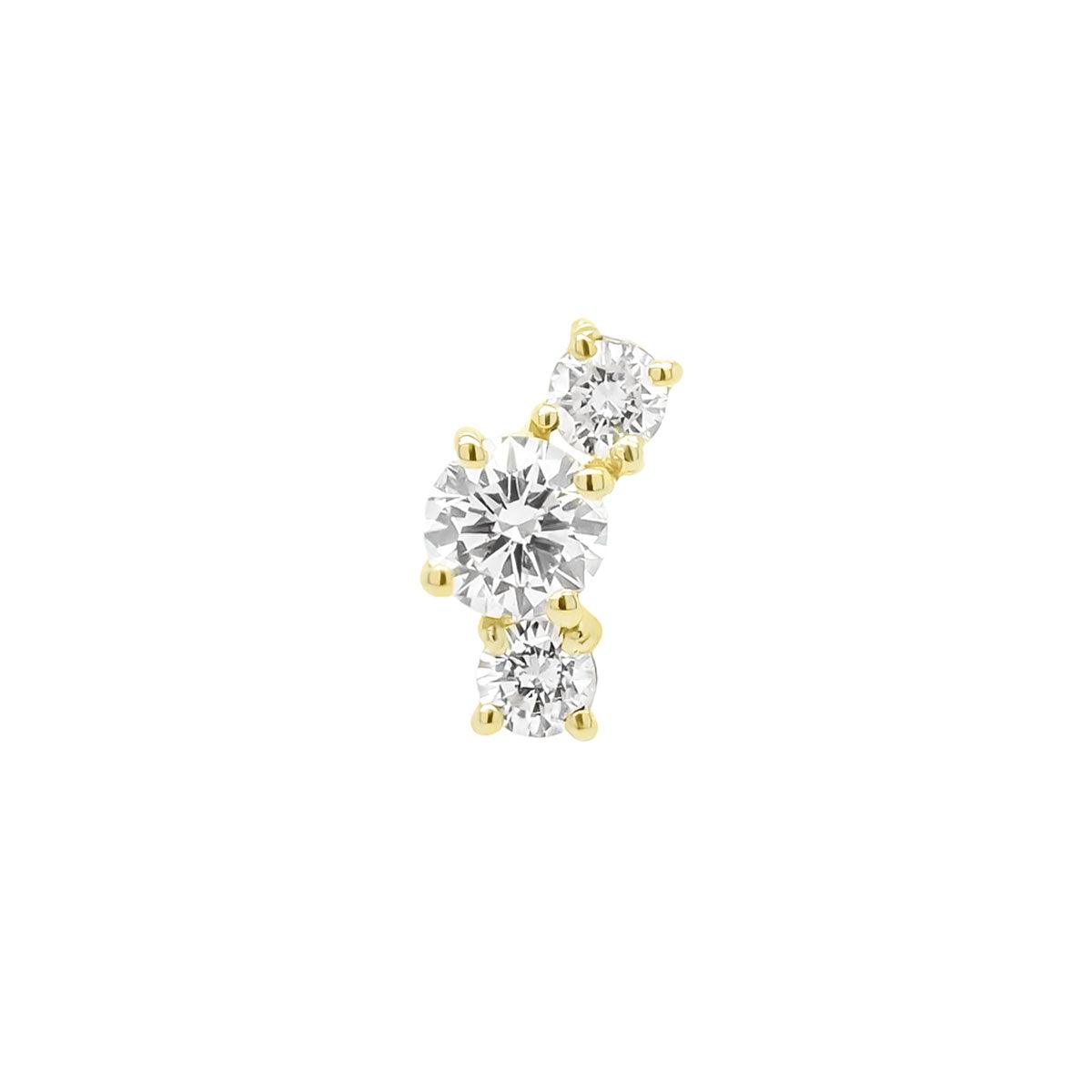 Luxe Open Curve 3 Diamond Threaded Flat Back Earring | .4GMS .25CT | Single - Porter Lyons