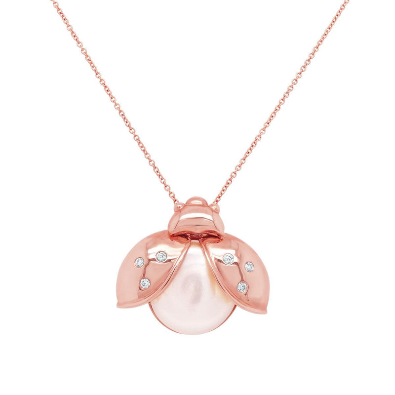 Pearl Lady Bug Necklace - Rose Gold | 5.5GMS .10CT - Porter Lyons