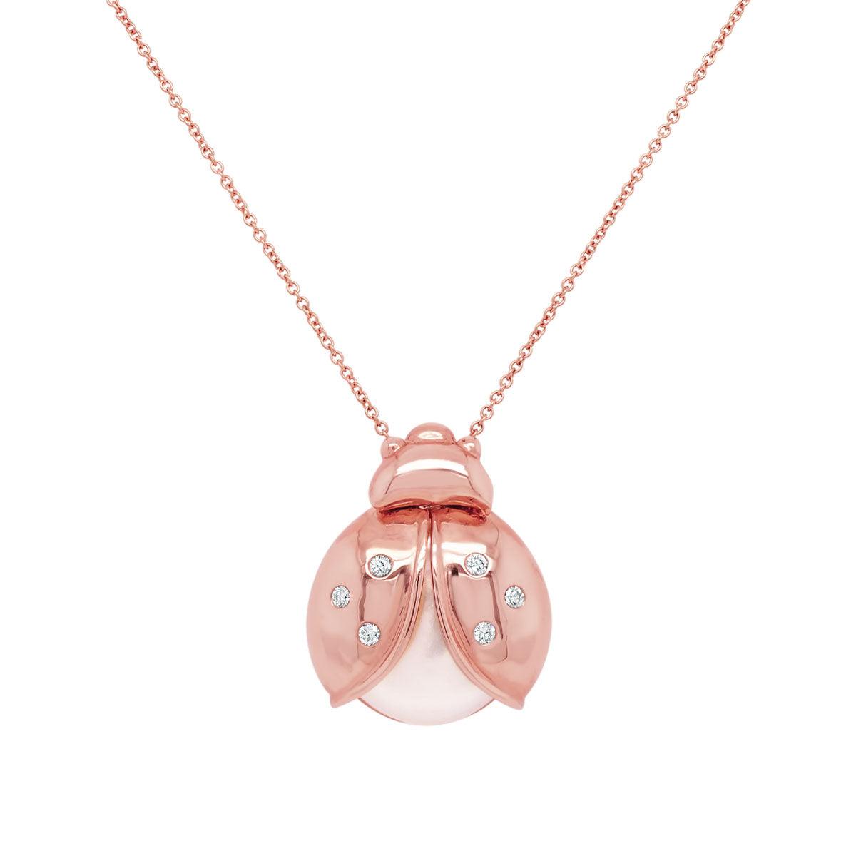 Pearl Lady Bug Necklace - Rose Gold | 5.5GMS .10CT - Porter Lyons